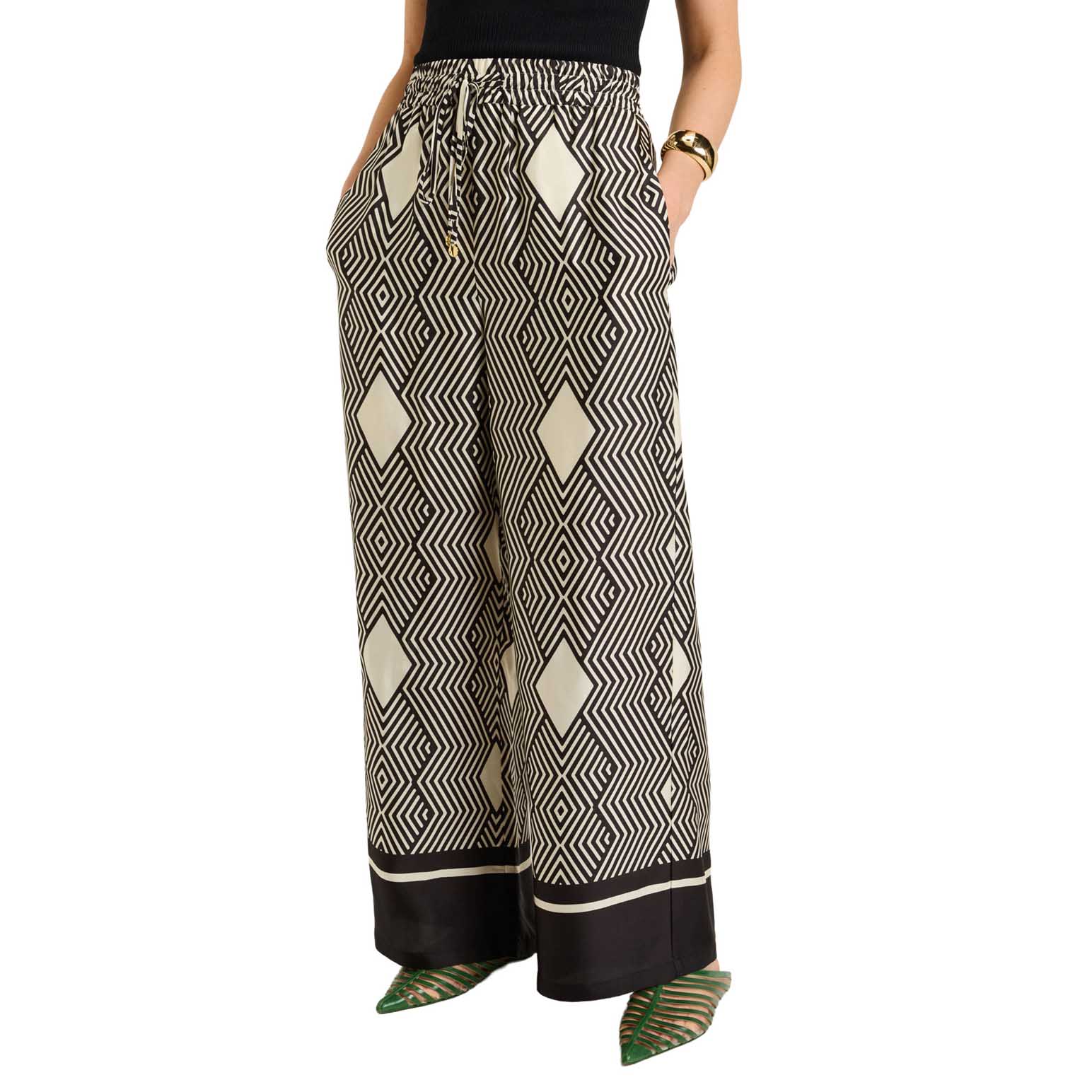 Veronika Maine Geo Tile Border Wide Leg Pant